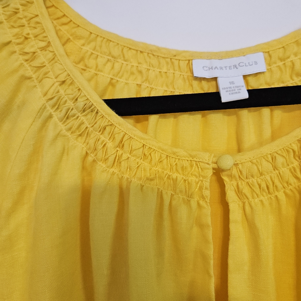 Charter Club Lemon Yellow 100% Linen Blouse - Picture 8 of 11
